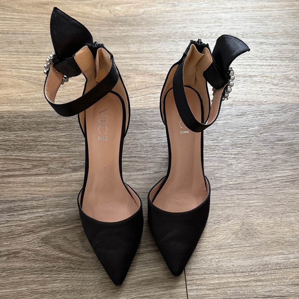 Vici Chic Black Heels with Rhinestone Embellishment - Picture 4 of 8
